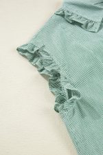 Green Stripe Frill Trim Pocket Button Up Mini Dress - Image 13