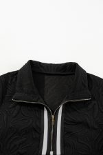 Black Jacquard Textured Quarter Zipper Pop of Color Neckline Dress - Image 5