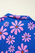 Purple Pop of Color Quarter Zip Collar Drawstring Waist Floral Mini Dress - Image 14