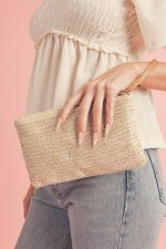 Oatmeal Braided Wrist Strap Zipper Large Capacity Clutch - Image 2