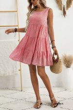 Red Gingham High Waist Sleeveless Mini Dress - Image 4