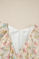 Apricot Boho V Neck Floral Tassel Tie Ruffle Mini Dress - Image 10
