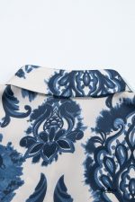 Blue Boho Floral Print Buttoned Collared Loose Fit Mini Dress - Image 8