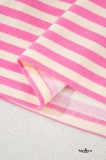 Sachet Pink Striped Ruffle Short Sleeve Pop of Color Neckline Dress - Image 13