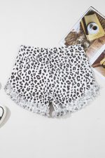 White Leopard Frayed Hem Denim Shorts - Image 3