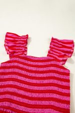 Rose Stripe Ruffle Strap Shirred Bodice Tiered Maxi Dress - Image 7