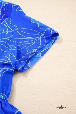 Blue Floral Print Ruffle Hem V Neck Flowy Mini Dress - Image 8