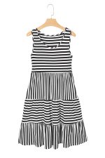 Black Stripe U Neck Sleeveless Loose Fit Mini Dress - Image 11