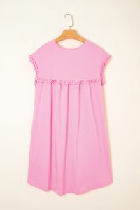 Pink Frilled Trim Crewneck Loose Fit Mini Dress - Image 8
