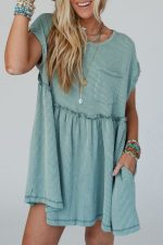 Canton Textured Patched Pocket Frilly Mini Dress