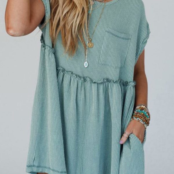 Canton Textured Patched Pocket Frilly Mini Dress