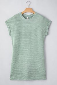 Grass Green Solid Color Textured Crinkle Mini T Shirt Dress - Image 3