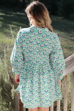 Green Floral Print Scallop Trim Pocket Mini Dress - Image 2
