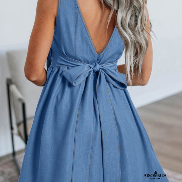 Myosotis Bowknot A-line Sleeveless Mini Dress