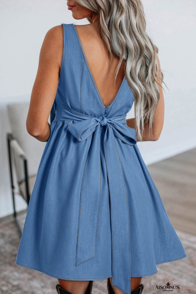 Myosotis Bowknot A-line Sleeveless Mini Dress