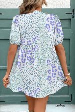 Sky Blue Leopard Bow Front Puff Sleeve Mini Dress - Image 2