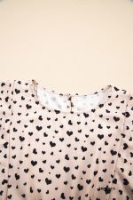 Khaki Heart Printed Flutter Sleeve Cinched Waist Tiered Ruffle Mini Dress - Image 5