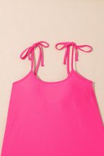 Rose Red Solid Color Cami and Floral Print Panty Tankini Set - Image 16