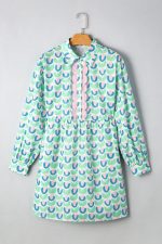 Green Floral Print Scallop Trim Pocket Mini Dress - Image 4
