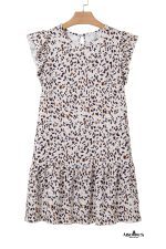 Khaki Leopard Ruffle Flutter Sleeve Keyhole Back Mini Dress - Image 13