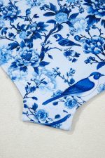 Blue Cutout Ruffle Spaghetti Strap One-Piece Swimwear - Image 11