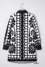 Black Abstract Print V Neck Puff Sleeve Mini Dress - Image 6
