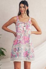 Multicolour Boho Floral Tassel Tie U Neck Mini Dress - Image 7