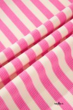 Sachet Pink Striped Ruffle Short Sleeve Pop of Color Neckline Dress - Image 12