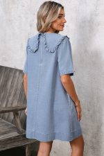 Beau Blue Frill Trim Peter Pan Collar Denim Babydoll Dress - Image 2