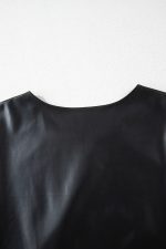 Black Solid Color Faux Leather Short Sleeve Mini Dress - Image 11