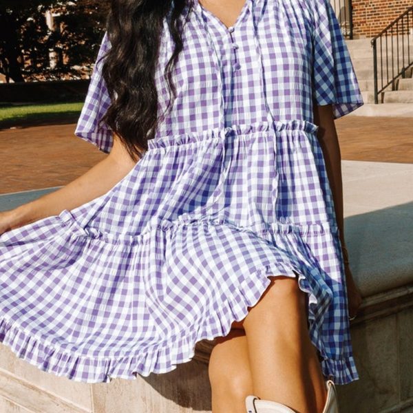 Lavendula Plaid Frill Tiered Mini Dress