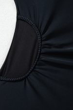 Black Asymmetric Ruffle Shoulder Ruched One Piece Swimsuit - Image 14