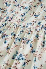 Beige Floral Puff Short Sleeve Empire Waist Mini Dress - Image 12