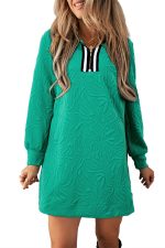 Sea Green Jacquard Textured Quarter Zipper Pop of Color Neckline Dress - Image 3