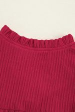 Fiery Red Frill Trim V Neck Loose Fit Ribbed Mini Dress - Image 15