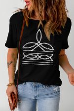 Black Geometric Graphic Slim Fit Crew Neck T Shirt - Image 3