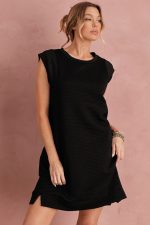 Black Textured Cap Sleeve T Shirt Shift Mini Dress - Image 5