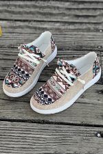 Brown Geometric Print Patchwork Sneakers - Image 5