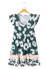 Dark Green Floral Print Ruffle Sleeve Empire Waist Mini Dress - Image 15