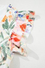 Pink Floral Ruffle Sleeve V Neck High Waist Mini Dress - Image 11