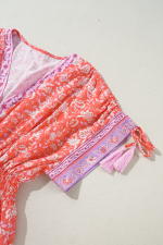 Red Boho Floral Tassel Tie Sleeve Maxi Dress - Image 12