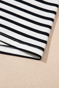 Black Stripe Collared Puff Sleeve Pocketed Mini Dress - Image 14