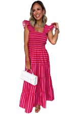 Rose Stripe Ruffle Strap Shirred Bodice Tiered Maxi Dress - Image 14