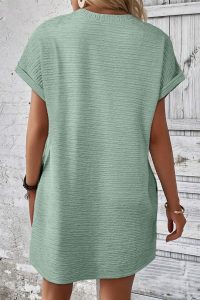 Grass Green Solid Color Textured Crinkle Mini T Shirt Dress - Image 2