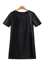 Black Solid Color Faux Leather Short Sleeve Mini Dress - Image 13