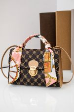 Coffee Geometric Pattern Ribbon Decor PU Leather Bag