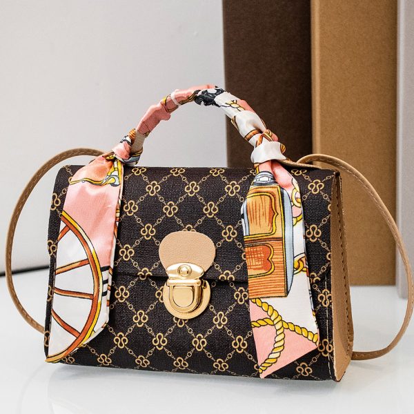 Coffee Geometric Pattern Ribbon Decor PU Leather Bag