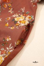 Red Floral Puff Sleeve Square Neck Knot Open Back Mini Dress - Image 12