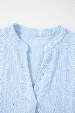 Beau Blue Split V-Neck Jacquard Eyelet Mini Dress - Image 13