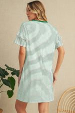 Green Stripe Ruffle Short Sleeve T Shirt Mini Dress - Image 2